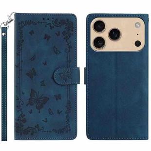 For iPhone 17 Pro Max Secret Garden Butterfly Pattern Leather Phone Case(Dark Blue)
