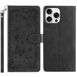 For iPhone 15 Pro Max Secret Garden Butterfly Pattern Leather Phone Case(Black)