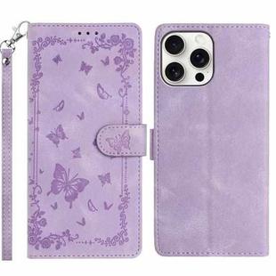 For iPhone 15 Pro Secret Garden Butterfly Pattern Leather Phone Case(Purple)