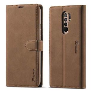 For Xiaomi Redmi 9 Forwenw F1 Series Matte Strong Magnetism Horizontal Flip Leather Case with Holder & Card Slots & Wallet & Photo Frame(Brown)