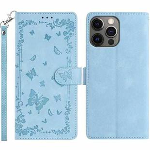 For iPhone 12 Pro Secret Garden Butterfly Pattern Leather Phone Case(Blue)