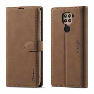 For Xiaomi Redmi Note 9 Forwenw F1 Series Matte Strong Magnetism Horizontal Flip Leather Case with Holder & Card Slots & Wallet & Photo Frame(Brown)