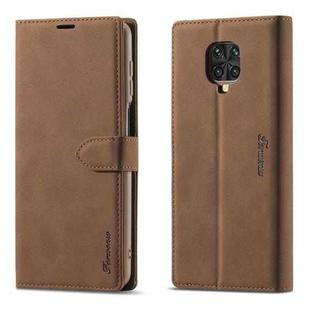 For Xiaomi Redmi Note 9S / 9 Pro / 9 Pro Max Forwenw F1 Series Matte Strong Magnetism Horizontal Flip Leather Case with Holder & Card Slots & Wallet & Photo Frame(Brown)