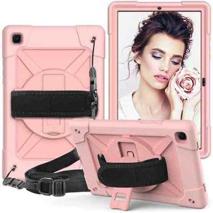 For Samsung Galaxy Tab A7 10.4 (2020) T500/T505 Contrast Color Robot Shockproof Silicone + PC Protective Case with Holder(Rose Gold)