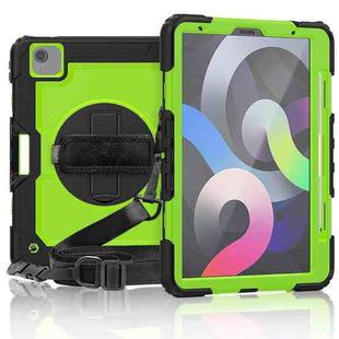 Shockproof Colorful Silicone + PC Protective Case with Holder & Shoulder Strap & Hand Strap & Pen Slot For iPad Air 2022 / 2020 10.9 (Black Yellow Green)