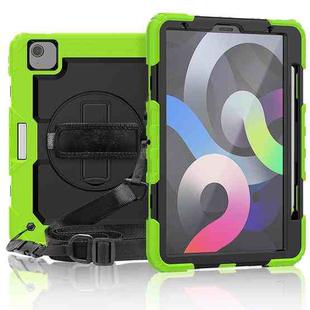 Shockproof Colorful Silicone + PC Protective Case with Holder & Shoulder Strap & Hand Strap & Pen Slot For iPad Air 2022 / 2020 10.9 (Yellow Green)