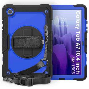 For Samsung Galaxy Tab A7 (2020) T500/T505 Shockproof Colorful Silicone + PC Protective Case with Holder & Shoulder Strap & Hand Strap & Pen Slot(Black Blue)