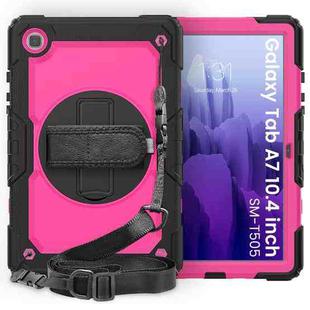 For Samsung Galaxy Tab A7 (2020) T500/T505 Shockproof Colorful Silicone + PC Protective Case with Holder & Shoulder Strap & Hand Strap & Pen Slot(Black Rose Red)