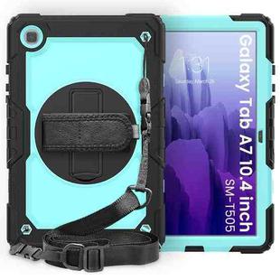 For Samsung Galaxy Tab A7 (2020) T500/T505 Shockproof Colorful Silicone + PC Protective Case with Holder & Shoulder Strap & Hand Strap & Pen Slot(Black Light Blue)