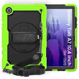 For Samsung Galaxy Tab A7 (2020) T500/T505 Shockproof Colorful Silicone + PC Protective Case with Holder & Shoulder Strap & Hand Strap & Pen Slot(Yellow Green)