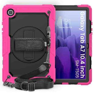 For Samsung Galaxy Tab A7 (2020) T500/T505 Shockproof Colorful Silicone + PC Protective Case with Holder & Shoulder Strap & Hand Strap & Pen Slot(Rose Red)