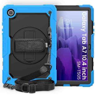 For Samsung Galaxy Tab A7 (2020) T500/T505 Shockproof Colorful Silicone + PC Protective Case with Holder & Shoulder Strap & Hand Strap & Pen Slot(Light Blue)
