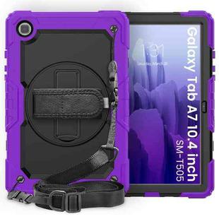 For Samsung Galaxy Tab A7 (2020) T500/T505 Shockproof Colorful Silicone + PC Protective Case with Holder & Shoulder Strap & Hand Strap & Pen Slot(Purple)