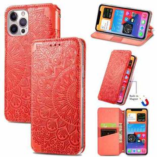 For iPhone 12 / 12 Pro Blooming Mandala Embossed Pattern Magnetic Horizontal Flip Leather Case with Holder & Card Slots & Wallet(Orange)