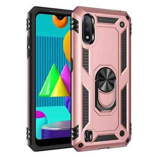 For Samsung Galaxy M01 Shockproof TPU + PC Protective Case with 360 Degree Rotating Holder(Rose Gold)