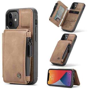 CaseMe C20 Multifunctional PC + TPU Protective Case with Holder & Card Slot & Wallet For iPhone 12 mini(Brown)