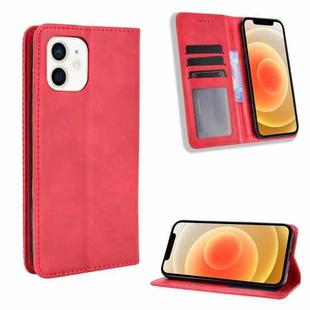 For iPhone 12 mini Magnetic Buckle Retro Pattern Horizontal Flip Leather Case with Holder & Card Slot & Wallet (Red)