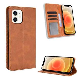 For iPhone 12 mini Magnetic Buckle Retro Pattern Horizontal Flip Leather Case with Holder & Card Slot & Wallet (Brown)