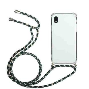 For Samsung Galaxy A01 Core Four-Corner Anti-Fall Transparent TPU Protective Case with Lanyard(Green Black)