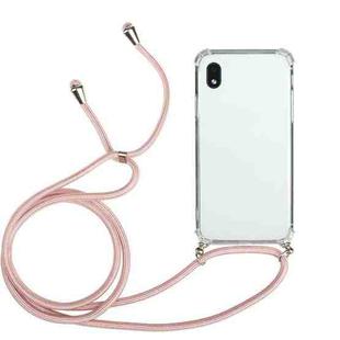 For Samsung Galaxy A01 Core Four-Corner Anti-Fall Transparent TPU Protective Case with Lanyard(Pink)
