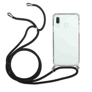 For Samsung Galaxy A20e Four-Corner Anti-Fall Transparent TPU Protective Case with Lanyard(Black)