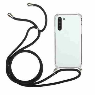 For Samsung Galaxy A21 (EU Version) Four-Corner Anti-Fall Transparent TPU Protective Case with Lanyard(Black)