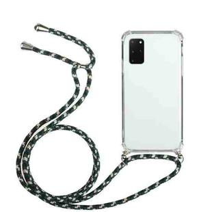 For Samsung Galaxy A31 Four-Corner Anti-Fall Transparent TPU Protective Case with Lanyard(Green Black)