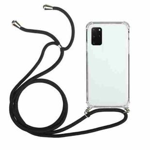 For Samsung Galaxy A31 Four-Corner Anti-Fall Transparent TPU Protective Case with Lanyard(Black)