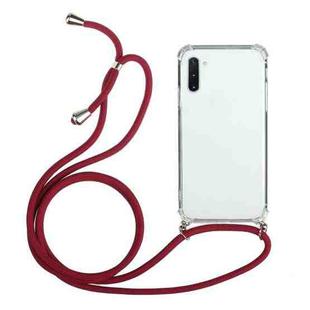 For Samsung Galaxy Note10 Four-Corner Anti-Fall Transparent TPU Protective Case with Lanyard(Red)