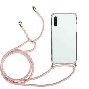 For Samsung Galaxy Note10 Four-Corner Anti-Fall Transparent TPU Protective Case with Lanyard(Pink)