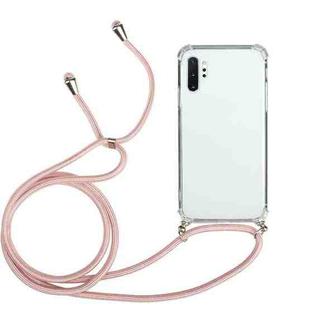 For Samsung Galaxy Note10+ Four-Corner Anti-Fall Transparent TPU Protective Case with Lanyard(Pink)