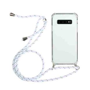 For Samsung Galaxy S10 Four-Corner Anti-Fall Transparent TPU Protective Case with Lanyard(White)