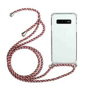 For Samsung Galaxy S10 Four-Corner Anti-Fall Transparent TPU Protective Case with Lanyard(Red Grey)
