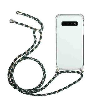 For Samsung Galaxy S10 Four-Corner Anti-Fall Transparent TPU Protective Case with Lanyard(Green Black)