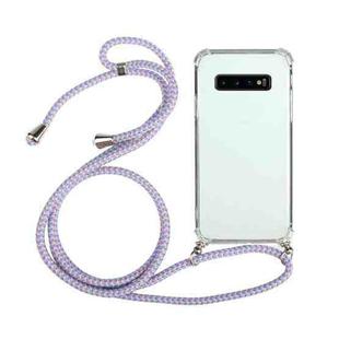 For Samsung Galaxy S10 Four-Corner Anti-Fall Transparent TPU Protective Case with Lanyard(Purple)