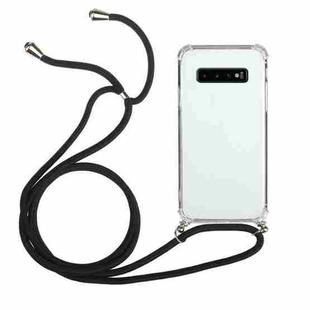 For Samsung Galaxy S10 Four-Corner Anti-Fall Transparent TPU Protective Case with Lanyard(Black)