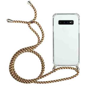 For Samsung Galaxy S10 5G Four-Corner Anti-Fall Transparent TPU Protective Case with Lanyard(Brown Yellow)