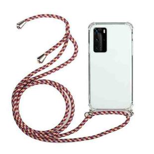 For Samsung Galaxy S20 Ultra Four-Corner Anti-Fall Transparent TPU Protective Case with Lanyard(Red Grey)