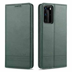 For Huawei P40 AZNS Magnetic Calf Texture Horizontal Flip Leather Case with Card Slots & Holder & Wallet(Dark Green)