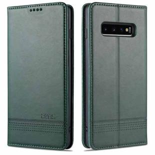 For Samsung Galaxy S10 AZNS Magnetic Calf Texture Horizontal Flip Leather Case with Card Slots & Holder & Wallet(Dark Green)