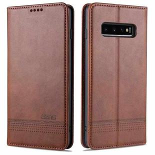 For Samsung Galaxy S10+ AZNS Magnetic Calf Texture Horizontal Flip Leather Case with Card Slots & Holder & Wallet(Dark Brown)