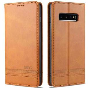 For Samsung Galaxy S10+ AZNS Magnetic Calf Texture Horizontal Flip Leather Case with Card Slots & Holder & Wallet(Light Brown)
