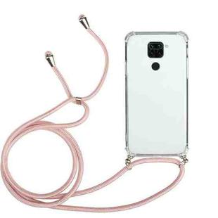 For Huawei Mate 30 Lite Four-Corner Anti-Fall Transparent TPU Protective Case with Lanyard(Pink)