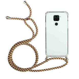 For Huawei Mate 30 Lite Four-Corner Anti-Fall Transparent TPU Protective Case with Lanyard(Brown Yellow)