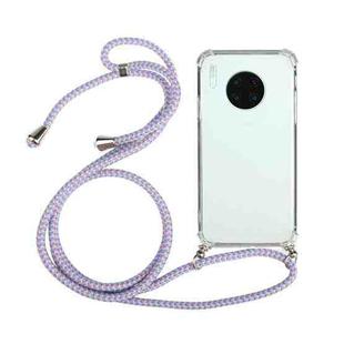 For Huawei Mate 30 Four-Corner Anti-Fall Transparent TPU Protective Case with Lanyard(Purple)