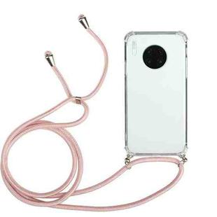 For Huawei Mate 30 Pro Four-Corner Anti-Fall Transparent TPU Protective Case with Lanyard(Pink)