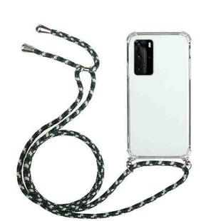 For Huawei P40 Four-Corner Anti-Fall Transparent TPU Protective Case with Lanyard(Green Black)