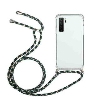 For Huawei P40 Lite 5G Four-Corner Anti-Fall Transparent TPU Protective Case with Lanyard(Green Black)