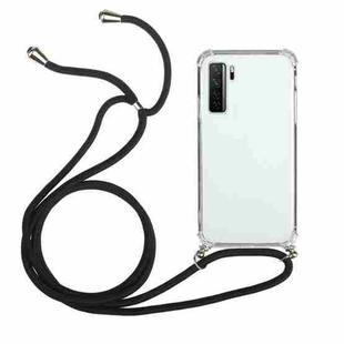 For Huawei P40 Lite 5G Four-Corner Anti-Fall Transparent TPU Protective Case with Lanyard(Black)