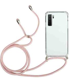 For Huawei P40 Lite 5G Four-Corner Anti-Fall Transparent TPU Protective Case with Lanyard(Pink)